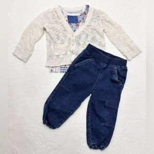 2T Outfit Bundle Hanna Andersson Jeans OshKosh Cardigan Little Me Patchwork Tee